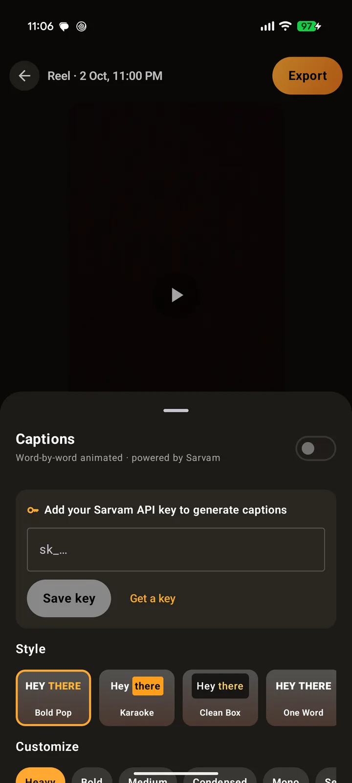Caption styles in the editor